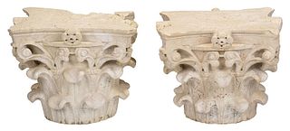 Pair Roman/Style Carved Stone Corinthian Capitals