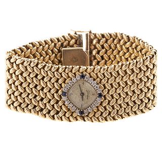 A Wide Textured Bracelet with Watch in 14K