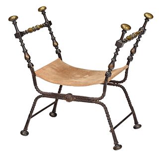 Fine Baroque Iron and Brass Folding Chair 