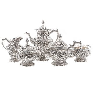 5-Piece Stieff Sterling Repousse Tea & Coffee Svc