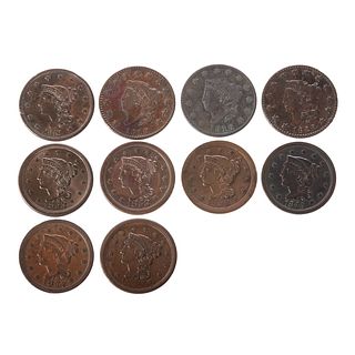 A Nice Group of Ten Large Cents 1819-1853