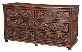 Baroque Highly Carved Walnut Grand Commode