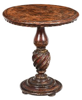 Baroque Painted Walnut Pedestal Side Table