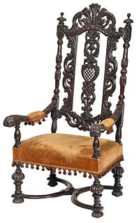 Fine William and Mary Carved Walnut Open Armchair