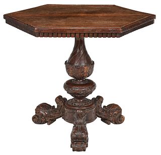 Italian Baroque Carved Walnut Pedestal Table