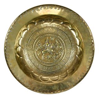 Early Brass Alms Dish, St. George and the Dragon