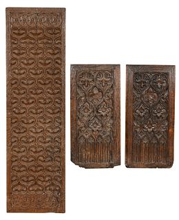 Three Gothic or Gothic Style Carved Oak Panels