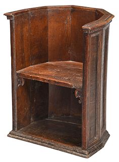 Gothic Carved Paneled Walnut Barrel Back Chair