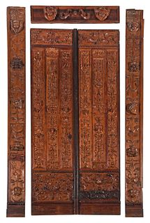 Impressive Pair Renaissance Carved Doors, Surround