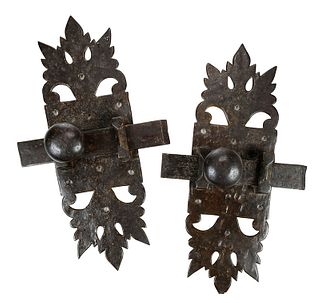 Two Monumental Gothic Style Iron Door Bolts