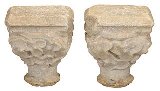 Rare Pair Romanesque or Style Marble Capitals