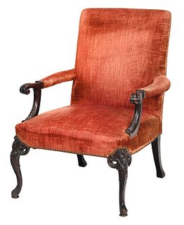 George II Style Carved Mahogany Open Armchair