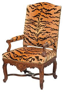Louis XV Style Carved Walnut Open Armchair