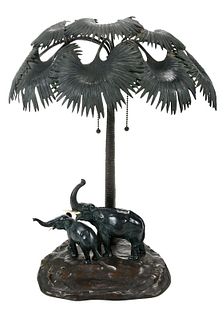 Austrian Patinated Bronze Figural Elephant Lamp 