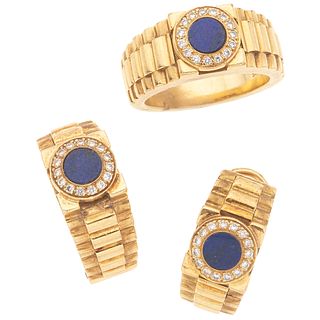 RING AND EARRINGS SET WITH LAZURITE AND DIAMONDS. 18K YELLOW GOLD