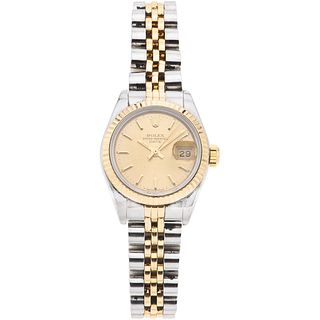 ROLEX OYSTER PERPETUAL DATE LADY. STEEL AND 14K YELLOW GOLD. REF. 69173, CA. 1985-1986