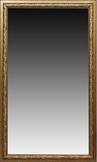 Large French Gilt and Gesso Aesthetic Style Overmantle Mirror, early 20th c., with a relief leaf decorated frame around a wide beve...