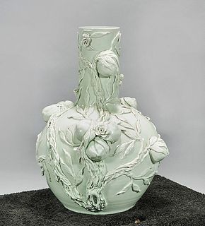 Tall Chinese White Glazed Porcelain Peach Vase