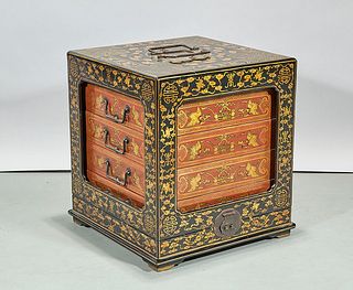 Chinese Set of Painted Lacquered Stacking Boxes