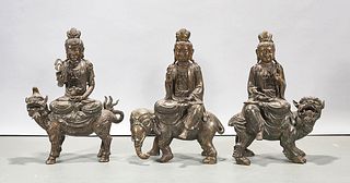 Group of Three Chinese Bronze Guanyin Sculptures