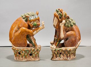 Two Chinese Sancai Glazed Ceramic Lions
