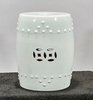 Chinese White Glazed Porcelain Garden Seat
