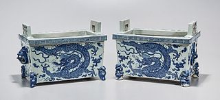 Two Chinese Blue and White Porcelain Planters