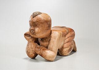 Chinese Carved Wood Figure of a Child