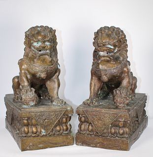 Pair, Antique Chinese Bronze Foo Lions