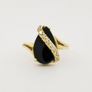 14k Gold Onyx & Diamond Ring