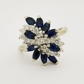 14k Sapphire & Diamond Cluster Ring