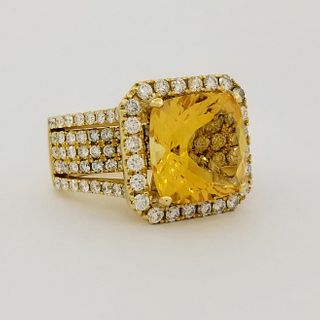 18k Gold Citrine & Diamond Ring