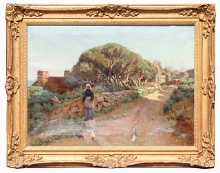Swinnerton, 19th C. Painting of a Woman on Pathway