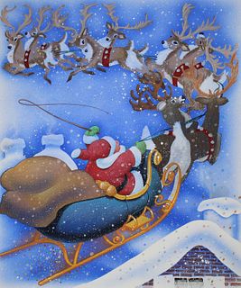Jim Butcher (B. 1944) "Santa and Sleigh"