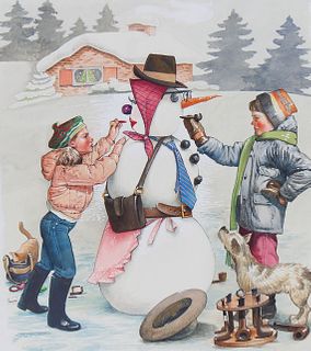 Jim Butcher (B. 1944) "Building a Snowman"