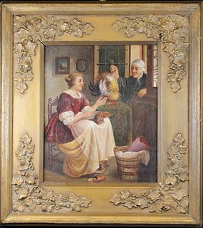 European School, Women with Chickens Painting