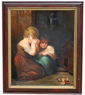 Signed, Antique Painting Painting of Children