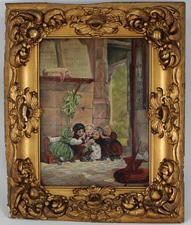 Antique Painting of Young Children at School