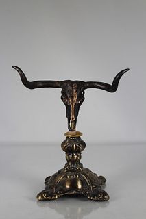 Bronze Bull Skull/Horns Sculpture on Stand