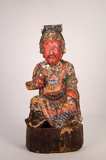 Asian, Carved/Polychromed Seated Figure