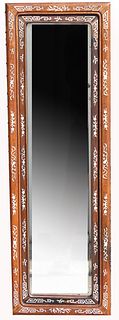 Chinese Hardwood Inlaid Bone Mirror, Signed