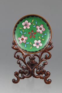 Diminutive Chinese Cloisonne Dish on Stand