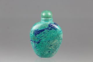 Chinese Carved Azurite-Malachite Snuff Bottle