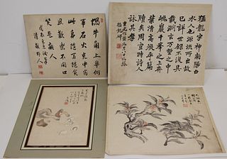 2 Caligraphy & 2 Botanical Signed Chinese