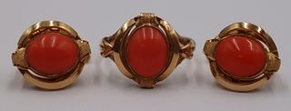 JEWELRY. 3 Pc. Continental 18kt Gold and Coral