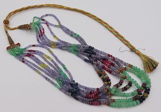 JEWELRY. Mughal Style Multi-strand Colored Gem