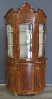Antique Italian Walnut Bow Front Cabinet/Bookcase