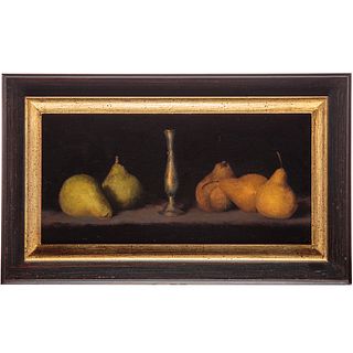 Evelyn McFarlane. "Green and Gold Pears," oil