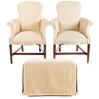 Pair of Federal Style Mahogany Uph. Arm Chairs