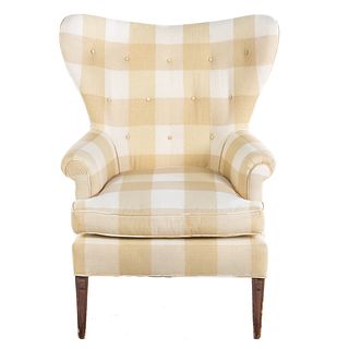 Georgian Style Mahogany Upholstered Wing Chair
